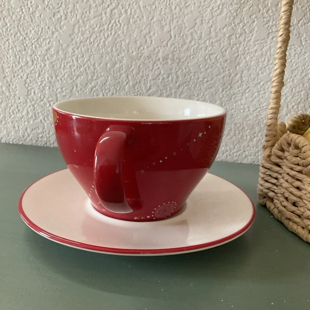 Starbucks Red White Christmas Holiday 2006‎ Coffee Tea Cup & Saucer 12oz